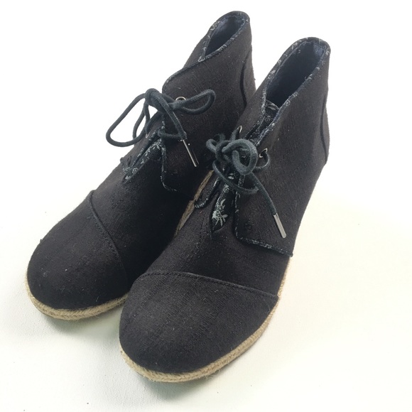 Toms Womens Espadrille Black Wedges 7.5 A59 - Picture 3 of 6